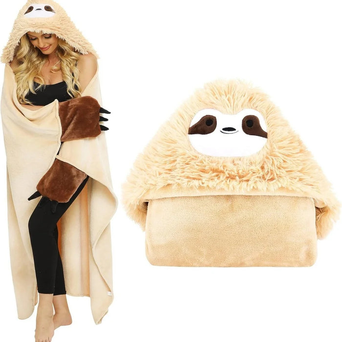 Sloth Wearable Hooded Blanket For Adults Super Soft Shaggy Fuzzy Warm Cozy Furry  Sherpa Hoodie Throw Cloak Wrap-Christmas Gift