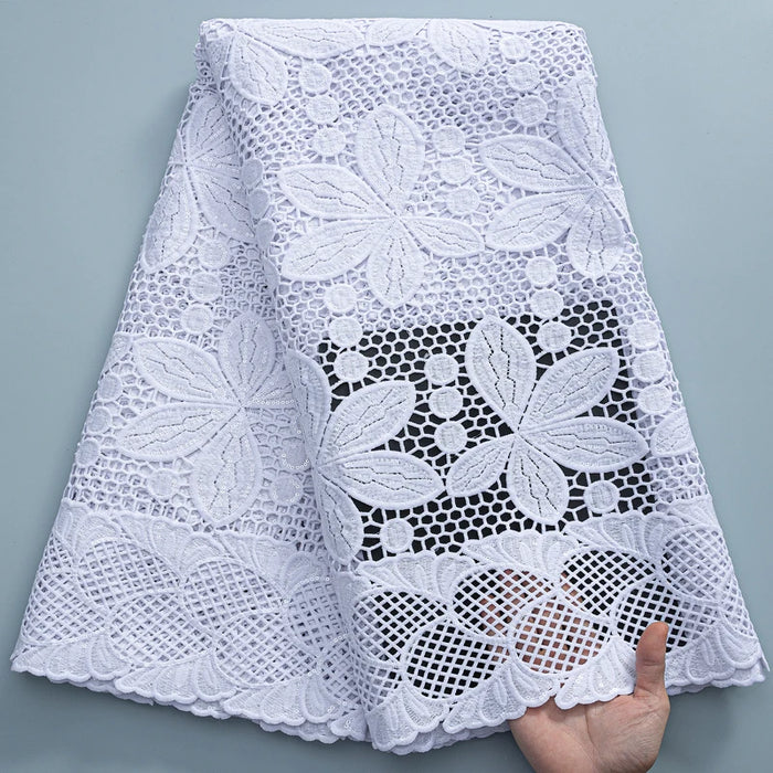 SJD New Arrival African White Guipure Cord Lace Fabric 2024 High Quality Nigeria Water Soluble Lace For Women Evening Dresses