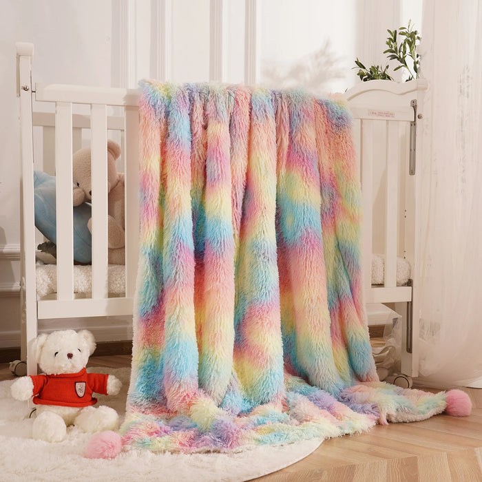 Soft Rainbow Fluffy plush blanket Bedspread bed plaid on the sofa cover cute room decor baby kids blankets for beds hairball