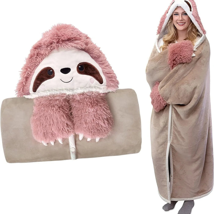 Sloth Wearable Hooded Blanket For Adults Super Soft Shaggy Fuzzy Warm Cozy Furry  Sherpa Hoodie Throw Cloak Wrap-Christmas Gift