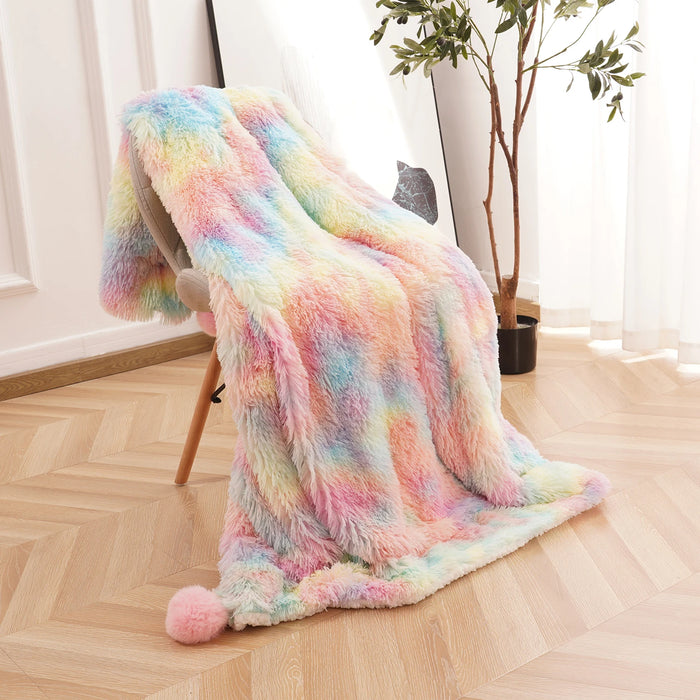 Soft Rainbow Fluffy plush blanket Bedspread bed plaid on the sofa cover cute room decor baby kids blankets for beds hairball