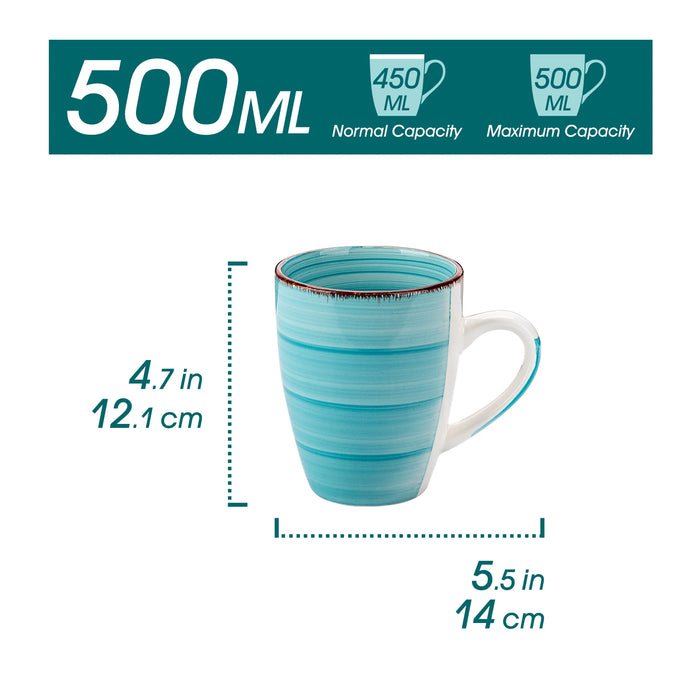 vancasso 6/12 Pcs Ceremic Mug 500ML Handpainted Spirals Drinkware Coffeeware Cup Multi-Blue Tea Cup Set Service for 6/12 Person