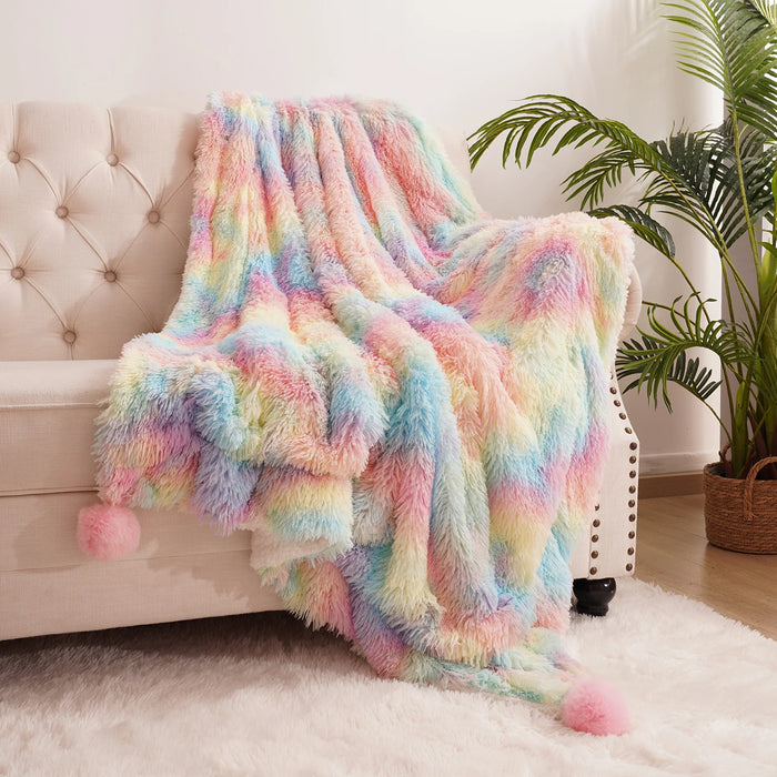 Soft Rainbow Fluffy plush blanket Bedspread bed plaid on the sofa cover cute room decor baby kids blankets for beds hairball