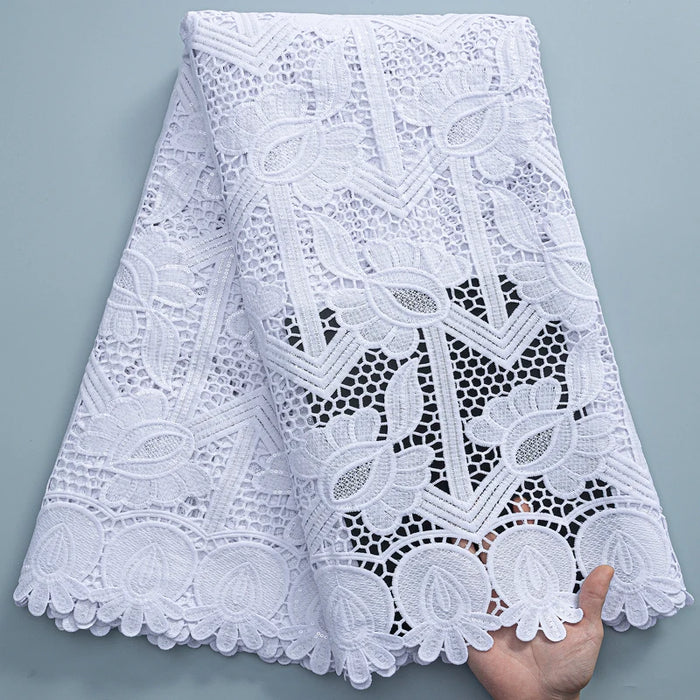 SJD New Arrival African White Guipure Cord Lace Fabric 2024 High Quality Nigeria Water Soluble Lace For Women Evening Dresses