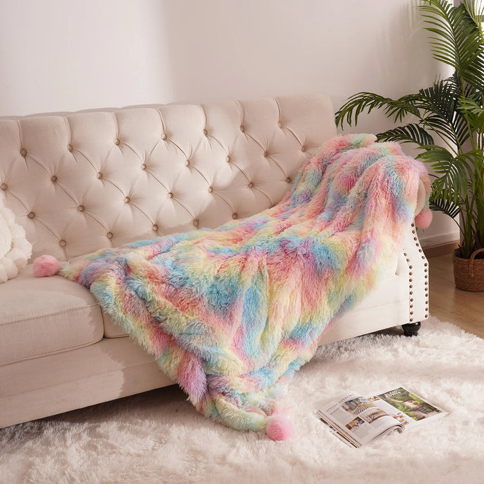 Soft Rainbow Fluffy plush blanket Bedspread bed plaid on the sofa cover cute room decor baby kids blankets for beds hairball