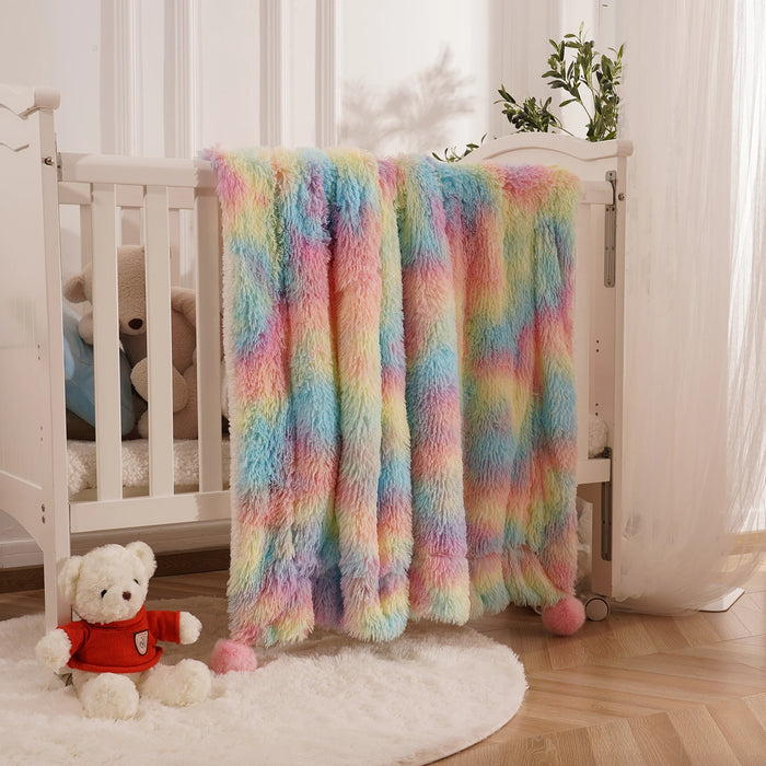 Soft Rainbow Fluffy plush blanket Bedspread bed plaid on the sofa cover cute room decor baby kids blankets for beds hairball