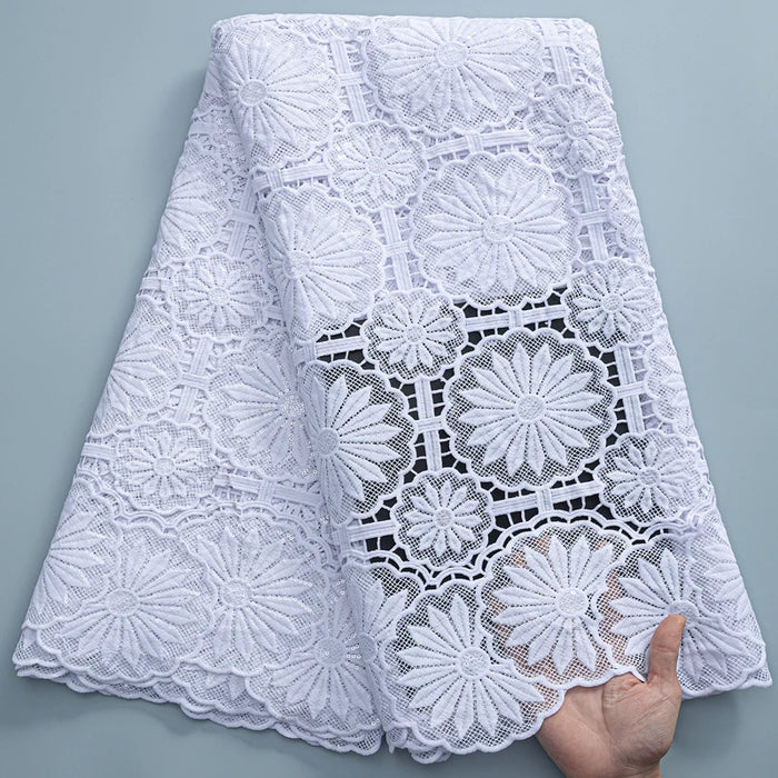 SJD New Arrival African White Guipure Cord Lace Fabric 2024 High Quality Nigeria Water Soluble Lace For Women Evening Dresses