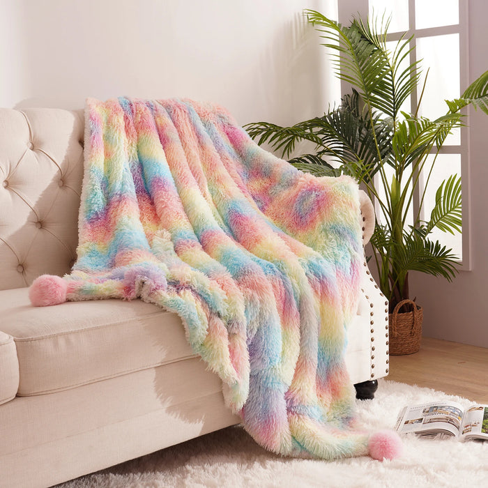 Soft Rainbow Fluffy plush blanket Bedspread bed plaid on the sofa cover cute room decor baby kids blankets for beds hairball