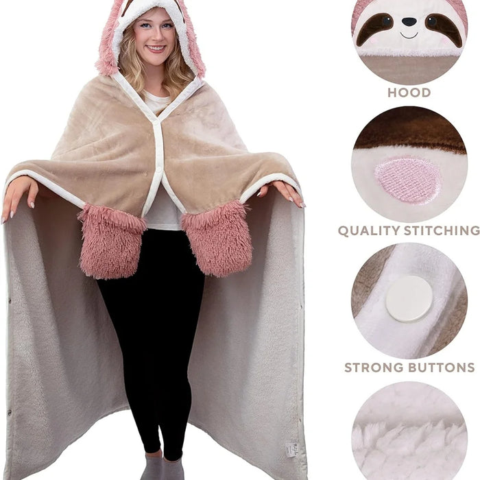 Sloth Wearable Hooded Blanket For Adults Super Soft Shaggy Fuzzy Warm Cozy Furry  Sherpa Hoodie Throw Cloak Wrap-Christmas Gift