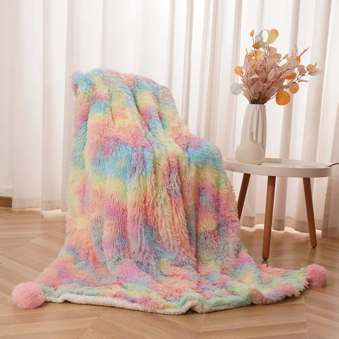 Soft Rainbow Fluffy plush blanket Bedspread bed plaid on the sofa cover cute room decor baby kids blankets for beds hairball