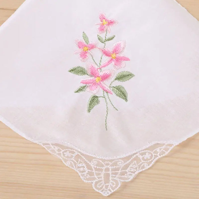 3Pcs/Set Women  White Square Handkerchief Floral Embroidered Pocket Hanky  Lace Cotton Baby Bibs Portable Towel