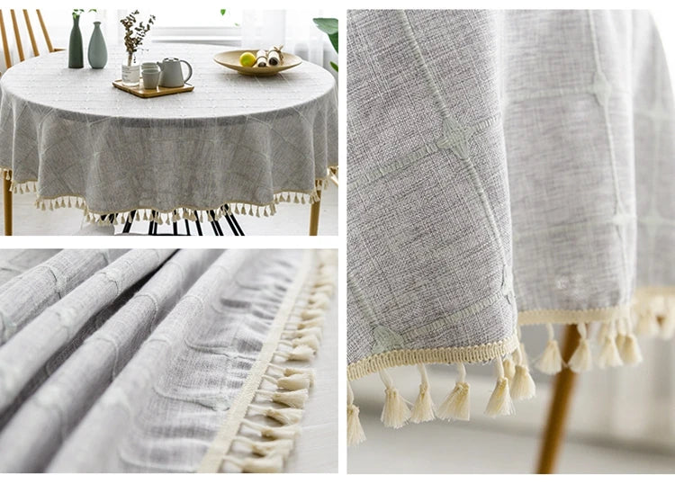 ring a touch of elegance to your special day, this luxurious and chic round plaid cotton linen tablecloth is perfect for any occ