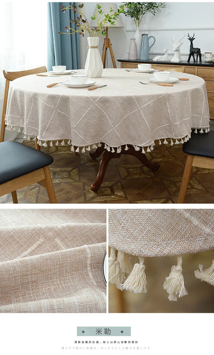 ring a touch of elegance to your special day, this luxurious and chic round plaid cotton linen tablecloth is perfect for any occ