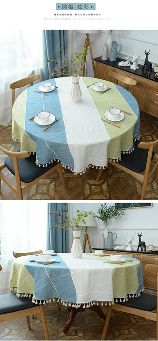 ring a touch of elegance to your special day, this luxurious and chic round plaid cotton linen tablecloth is perfect for any occ