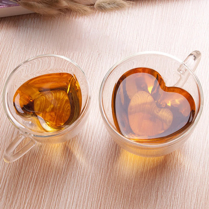 180ml/240ml Drinkware Double Glass Mug Heat-Resisting Heart Love Shaped Tea Beer Juice Coffee Cups