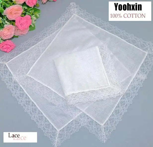 Women Square lady Handkerchief white lace embroidery children Cotton wedding Christmas Gift hand towel hanky 20*20cm 5pcs