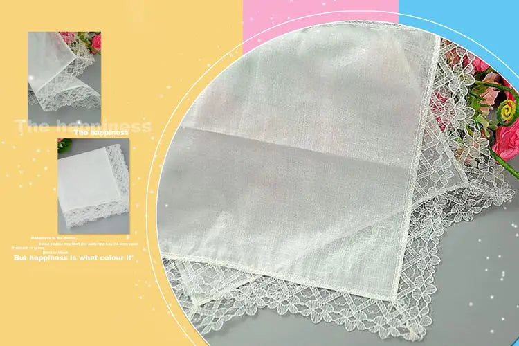 Women Square lady Handkerchief white lace embroidery children Cotton wedding Christmas Gift hand towel hanky 20*20cm 5pcs