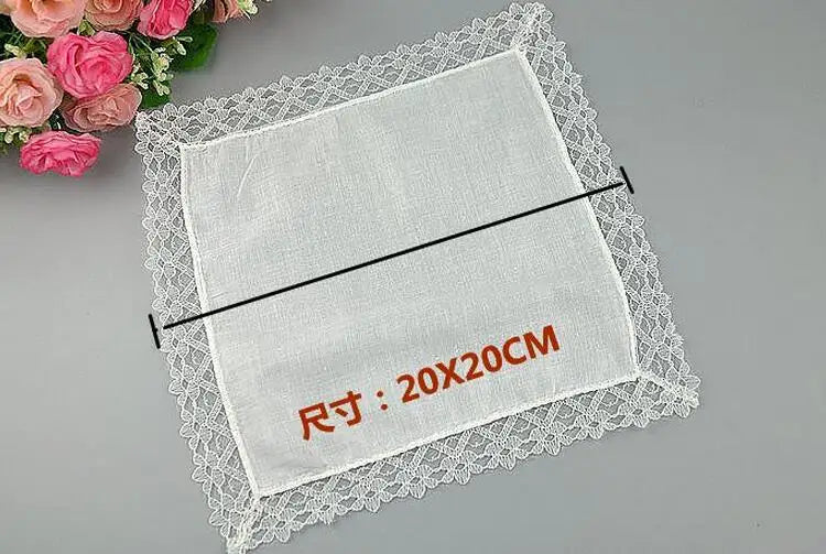 Women Square lady Handkerchief white lace embroidery children Cotton wedding Christmas Gift hand towel hanky 20*20cm 5pcs