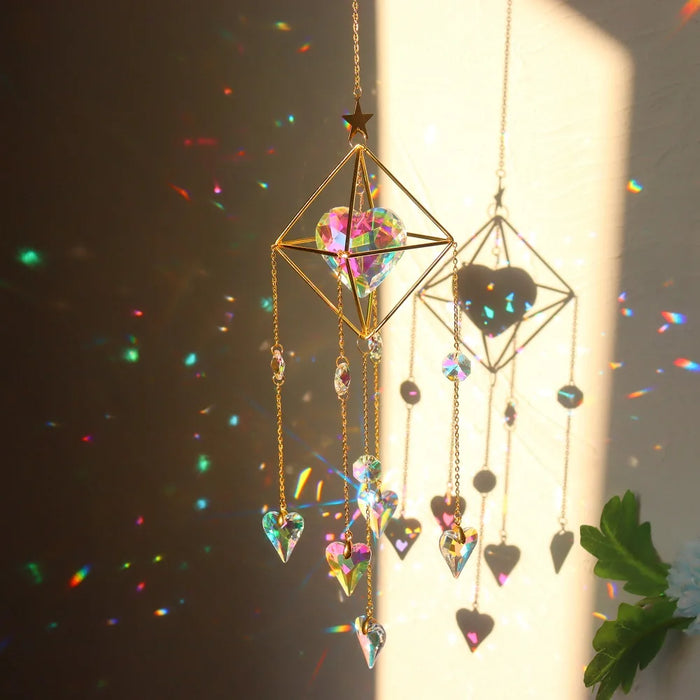 Crystal Wind Chime Hexagon Diamond Prism Hanging Rainbow Chaser Lighting Window Curtains Pendant Home Garden Decor Dream Catcher