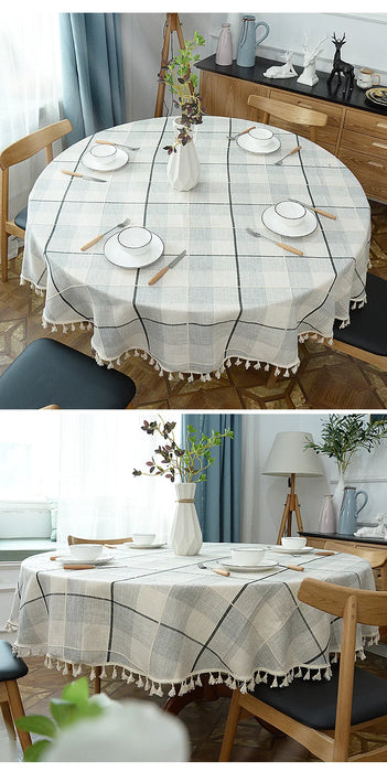 ring a touch of elegance to your special day, this luxurious and chic round plaid cotton linen tablecloth is perfect for any occ