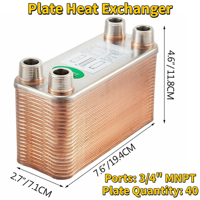 VEVOR 30 40 60 Plates Heat Exchanger Wort Chiller Stainless Steel Homebrew Brewing Beer Cooler Counterflow Chiller Water Heating