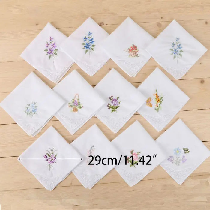 3Pcs/Set Women  White Square Handkerchief Floral Embroidered Pocket Hanky  Lace Cotton Baby Bibs Portable Towel