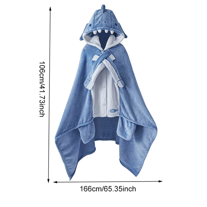 Shark Blanket Adult Cartoon Pajama Hooded Winter Warm Blanket Coral Fleece Homewear Shark Wearable Sofa Blanket Cloak