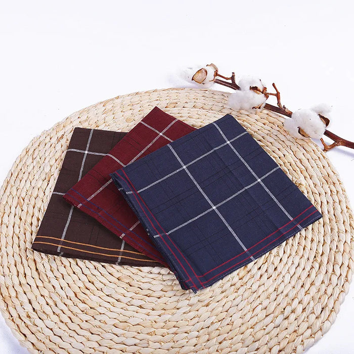 3Pcs/Pack 38x38cm Square Plaid Striped Handkerchiefs Men Classic Vintage Pocket Cotton Towel