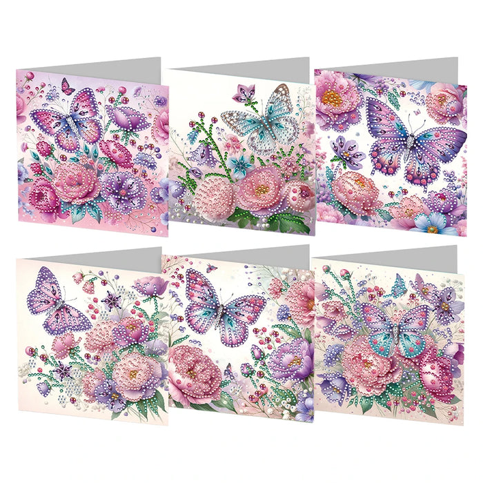 6pcs Diamond Painted Greeting Cards DIY Rhinestone Painting Mosaic Postcards Arts Crafts Thank You Card Christmas Birthday Gifts