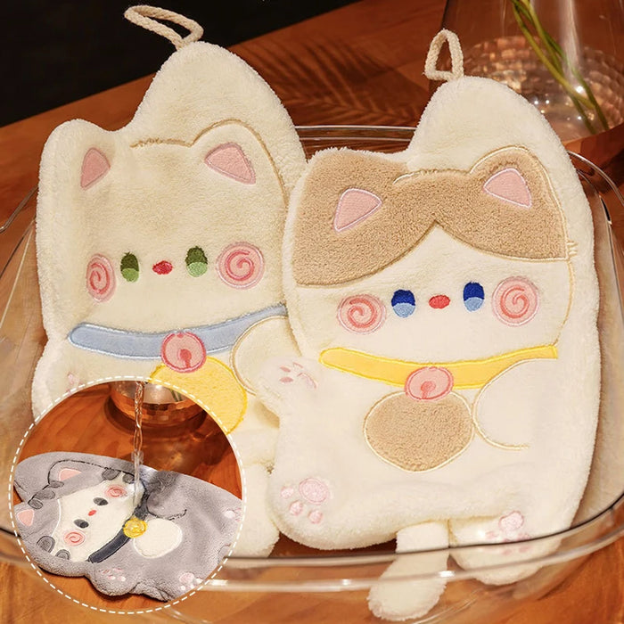 Cute Hand Towels Cat Hanging Towel Coral Fleece Kitchen Cleaning Rags Bathroom Absorbent Quick Dry Handkerchiefs  Decor