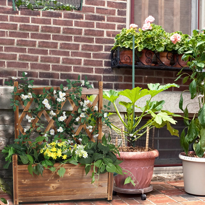 Large Raised Garden Bed Wooden Planter Box with Trellis Vegetable Grow Bed Support Patio Lattice for Outdoor Indoor