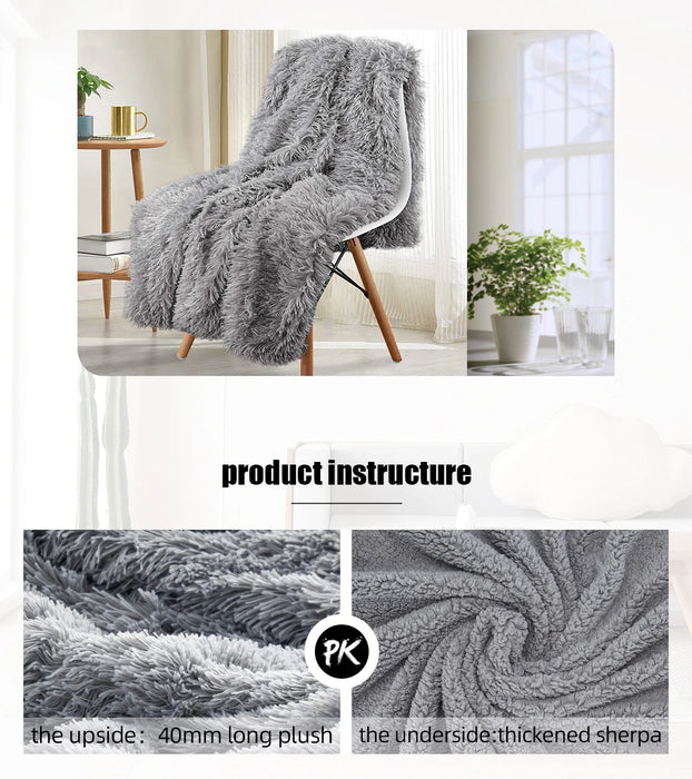 Thickened Fluffy Blanket Warm winter Bedspread on the bed Stitch plaid sofa cover Double side blankets and throws for Home decor