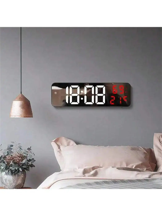 Led Digital Wall Clock Large Screen Wall-Mounted Time Temperature Humidity Display Electronic Alarm Clock  Decoration