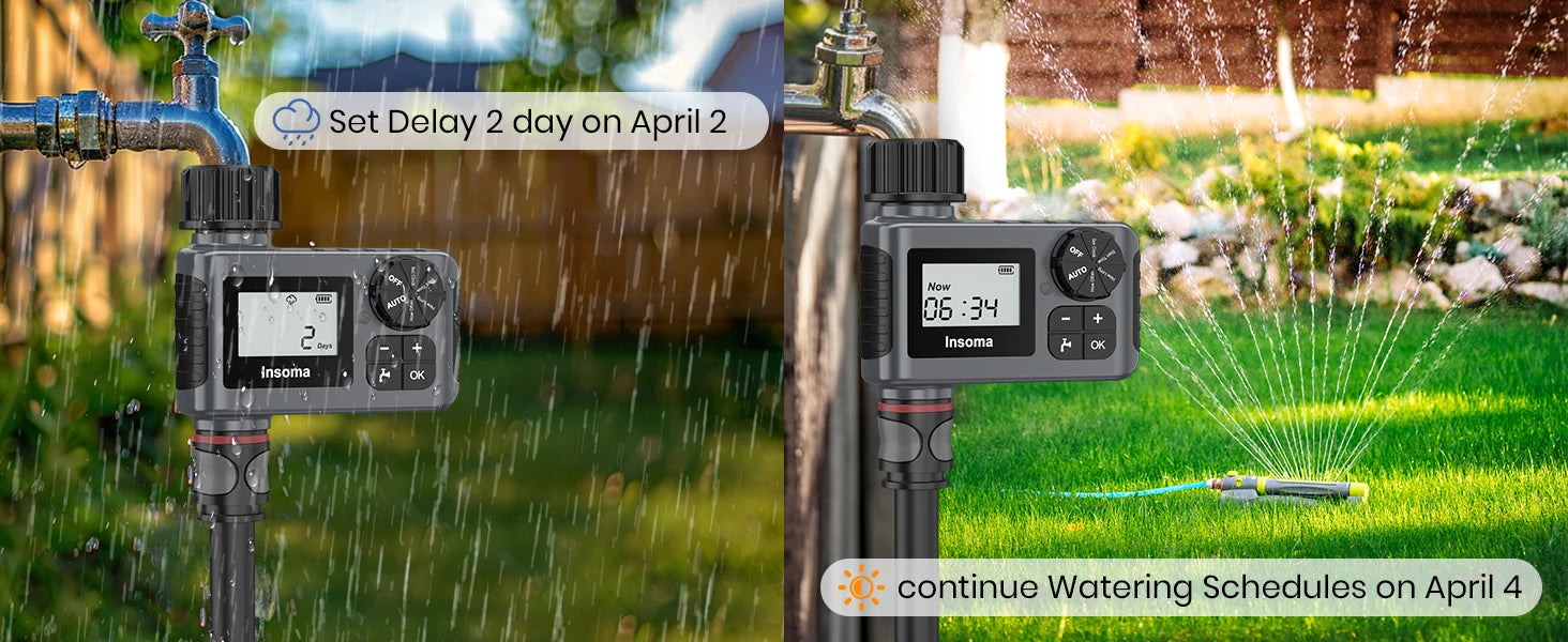 INSOMA Automatic Water Timer Intelligent Irrigation Watering System Sprinkler Timer Garden Programmer Equipment LCD Display IPX5