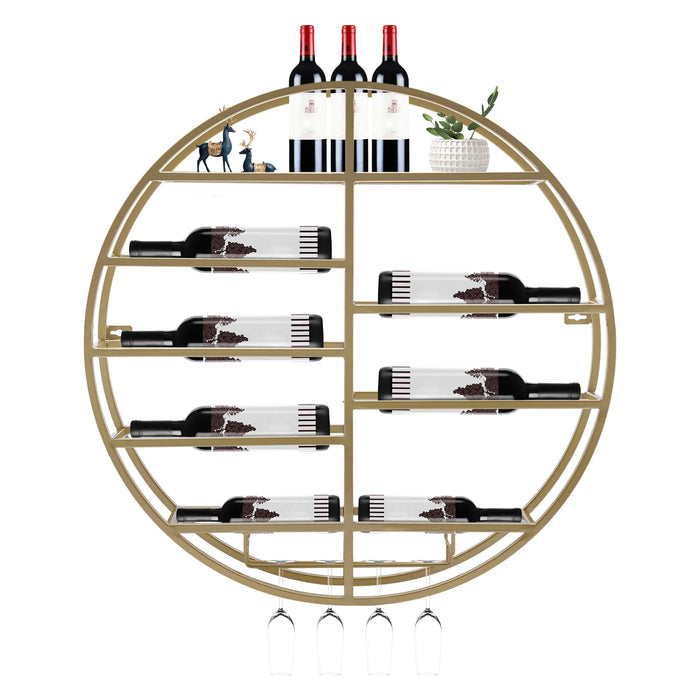 Round Wine Display Rack Bottle Shelf with Glass Holder Home Kitchen Wine Cellar Black/Gold