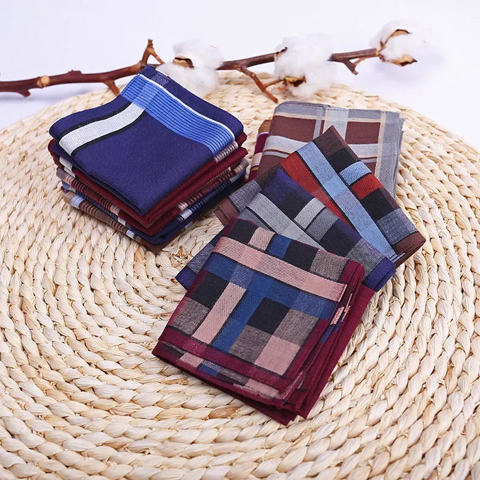 3Pcs/Pack 38x38cm Square Plaid Striped Handkerchiefs Men Classic Vintage Pocket Cotton Towel