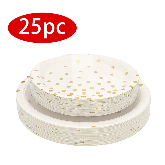 Party Supplies Set Disposable Gold Point Paper Dish Meal Napkin Paper Cup Party Disposable Paper Plates Cups Straw And Napkins