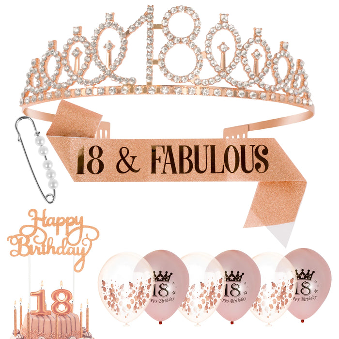 Birthday Sash Crown Set Glitter Girl Birthday Queen Sash Tiara Set with 6 Balloons Birthday Crown Cake Topper Party Supplies