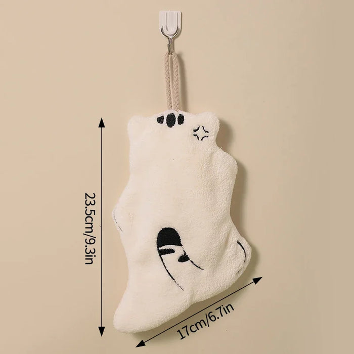 Cute Hand Towels Cat Hanging Towel Coral Fleece Kitchen Cleaning Rags Bathroom Absorbent Quick Dry Handkerchiefs  Decor