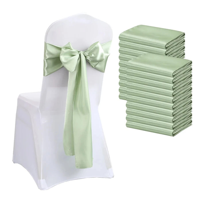 h these exquisite satin chair sashes in elegant sage green. Ideal for weddings, banquets, and parties, this pack of 10 luxurious