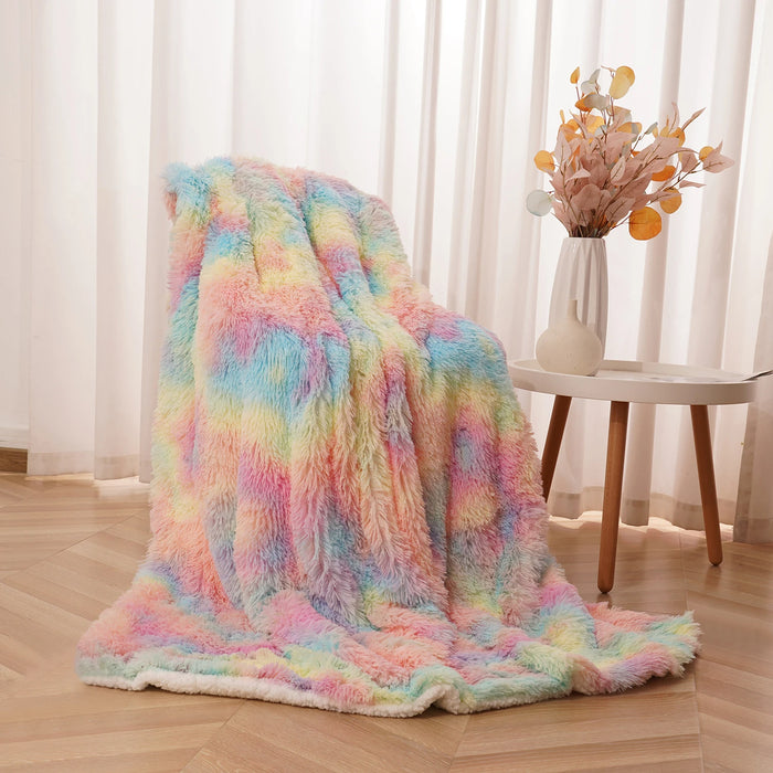 Soft Rainbow Fluffy plush blanket Bedspread bed plaid on the sofa cover cute room decor baby kids blankets for beds hairball