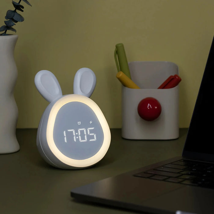 Adorable Cute Rabbit Digital Alarm Clock with Stepless Dimming Night Light - Perfect for Boys and Girls