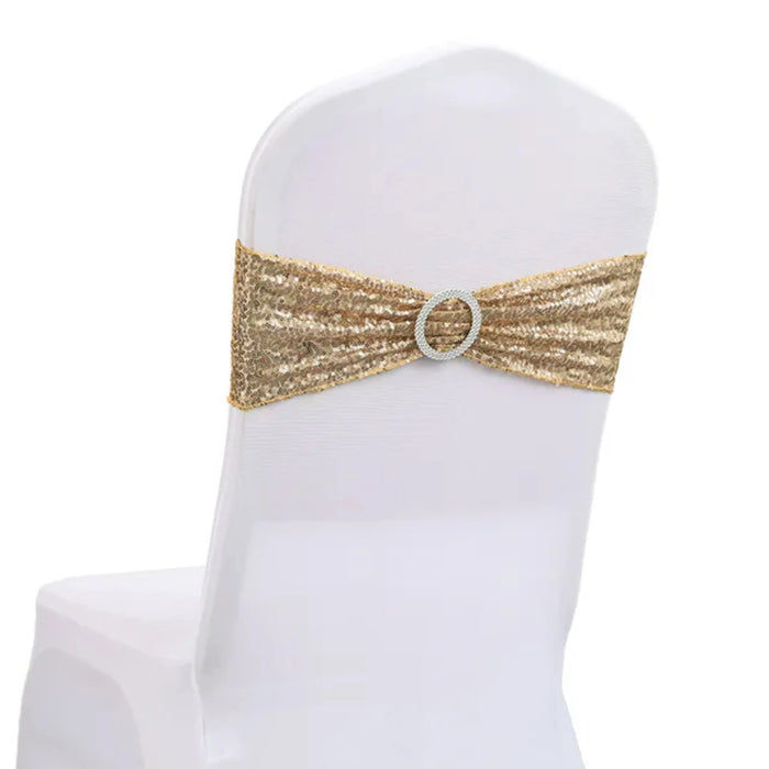 Luxurious Sparkling Gold Sequin Stretchy Chair Sashes Set - 20pcs Perfect Addition for Your Outdoor Banquet Wedding Venue, Enhan