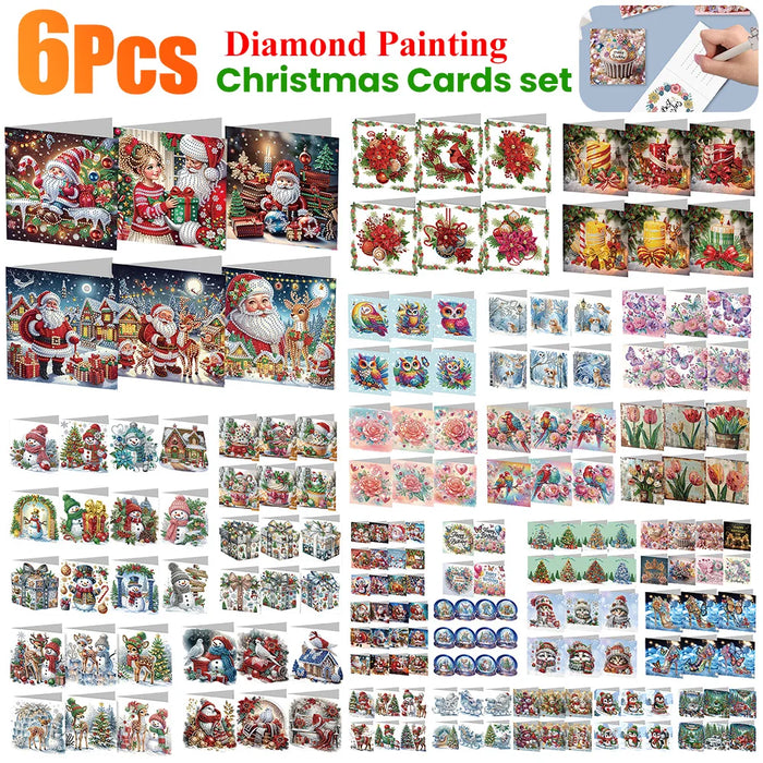 6pcs Diamond Painted Greeting Cards DIY Rhinestone Painting Mosaic Postcards Arts Crafts Thank You Card Christmas Birthday Gifts