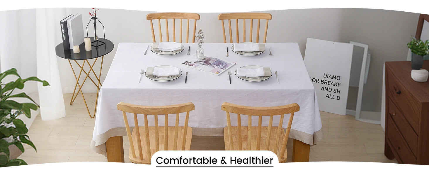 Simple&Opulence 100% Linen Coloured Border Rectangle Natural Hemstitch Tablecloth for Dinner Picnic and Indoor&Outdoor Party