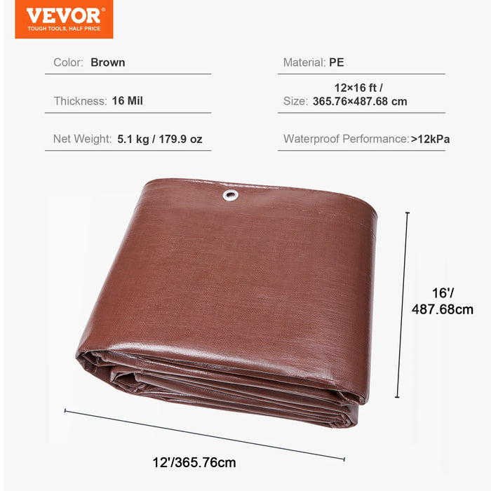 VEVOR Heavy Duty Tarp 16 Mil Thick  Waterproof Tear Proof Poly Plastic Tarps Cover  Multi-Purpose Outdoor Tarpaulin for Truck