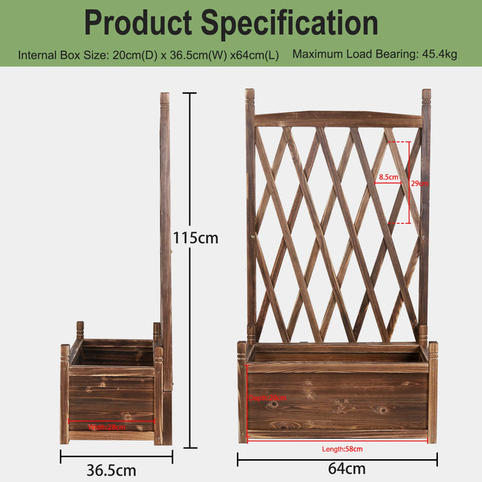 Large Raised Garden Bed Wooden Planter Box with Trellis Vegetable Grow Bed Support Patio Lattice for Outdoor Indoor