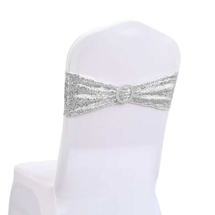 Luxurious Sparkling Gold Sequin Stretchy Chair Sashes Set - 20pcs Perfect Addition for Your Outdoor Banquet Wedding Venue, Enhan