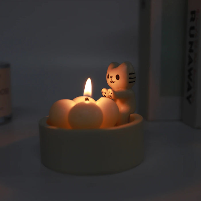 Cartoon Kitten Candle Holder Warming Its Paws Cute Scented Light Holder Cute Grilled Cat Aromatherapy Candle Holder