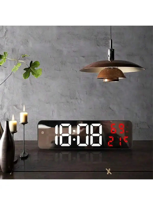 Led Digital Wall Clock Large Screen Wall-Mounted Time Temperature Humidity Display Electronic Alarm Clock  Decoration